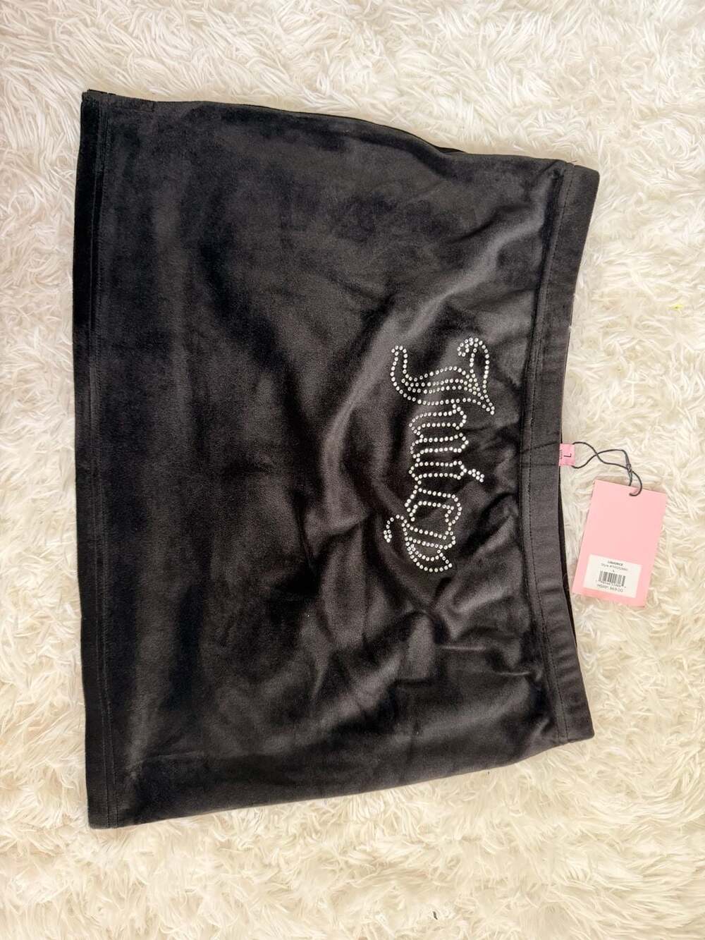 L Juicy Couture Black Velour Rhinestone Bling Skirt Size L New with Tags